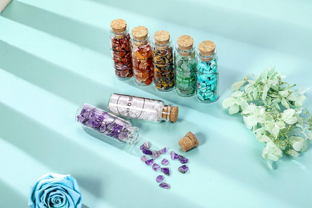 Set 7 Mini Sticlute din Sticla cu Pietre Semipretioase, Decor Feng Shui, Reiki, Chakra, cu Cutie [3]