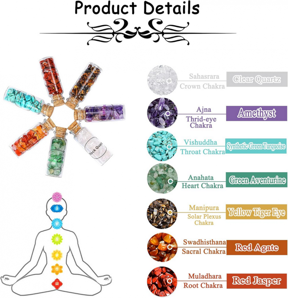 Set 7 Mini Sticlute din Sticla cu Pietre Semipretioase, Decor Feng Shui, Reiki, Chakra, cu Cutie [5]