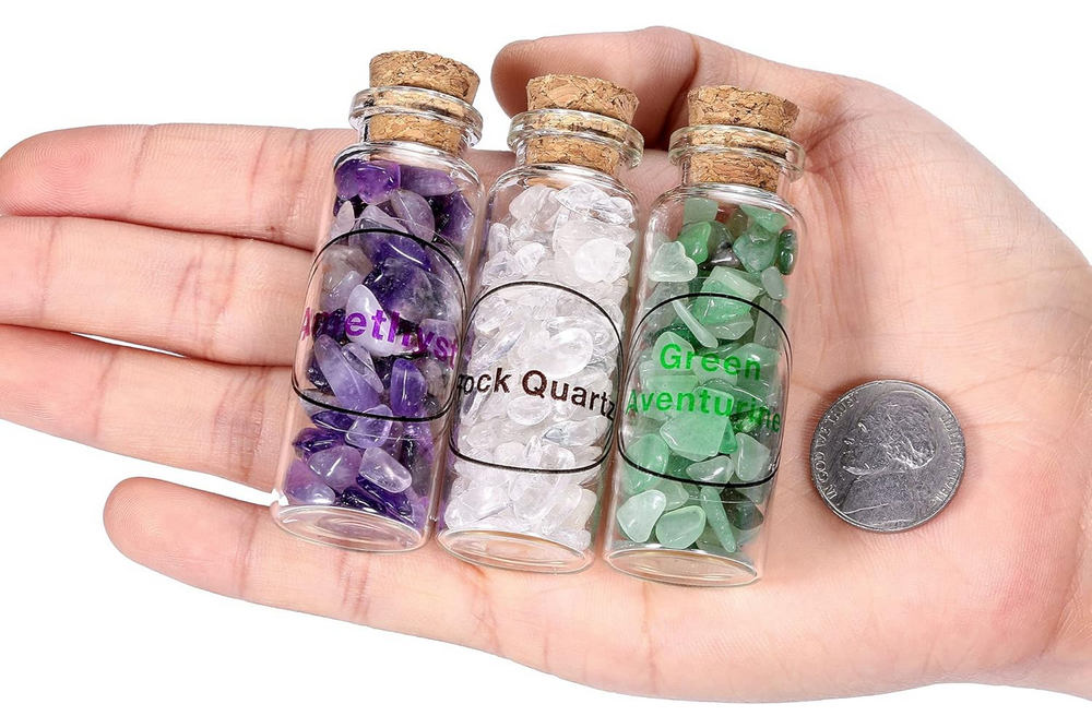 Set 7 Mini Sticlute din Sticla cu Pietre Semipretioase, Decor Feng Shui, Reiki, Chakra, cu Cutie [4]