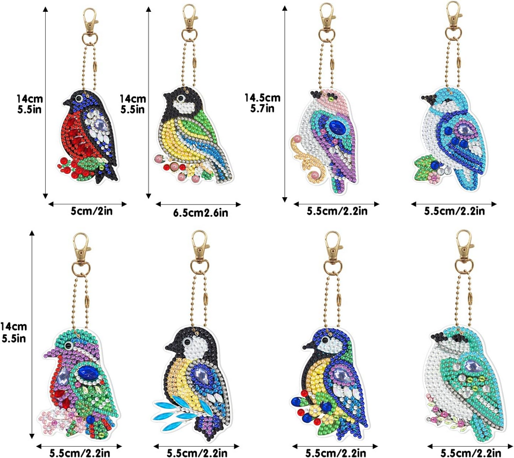 Set 8 Brelocuri, Diamond Painting 5D, Model Pasari, Kit Creativ cu Mozaic Stralucitor [3]
