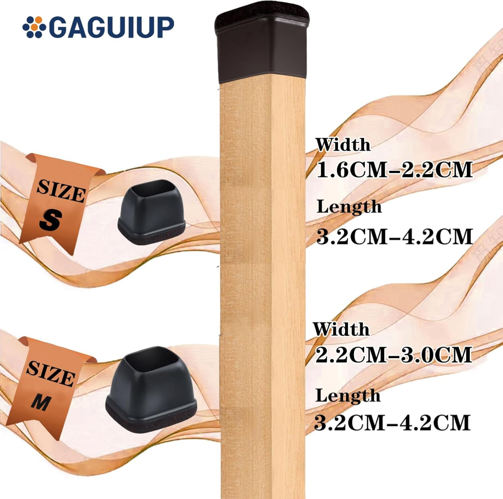 Set 8 Protecții pentru Picioarele Scaunelor GAGUIUP, Cu Capace de Fibră de Fetru pentru Mobilă, Picioare Dreptunghiulare, Culoare Neagră, 3MF5 [4]