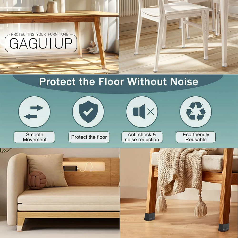 Set 8 Protecții pentru Picioarele Scaunelor GAGUIUP, Cu Capace de Fibră de Fetru pentru Mobilă, Picioare Dreptunghiulare, Culoare Neagră, 3MF5 [5]