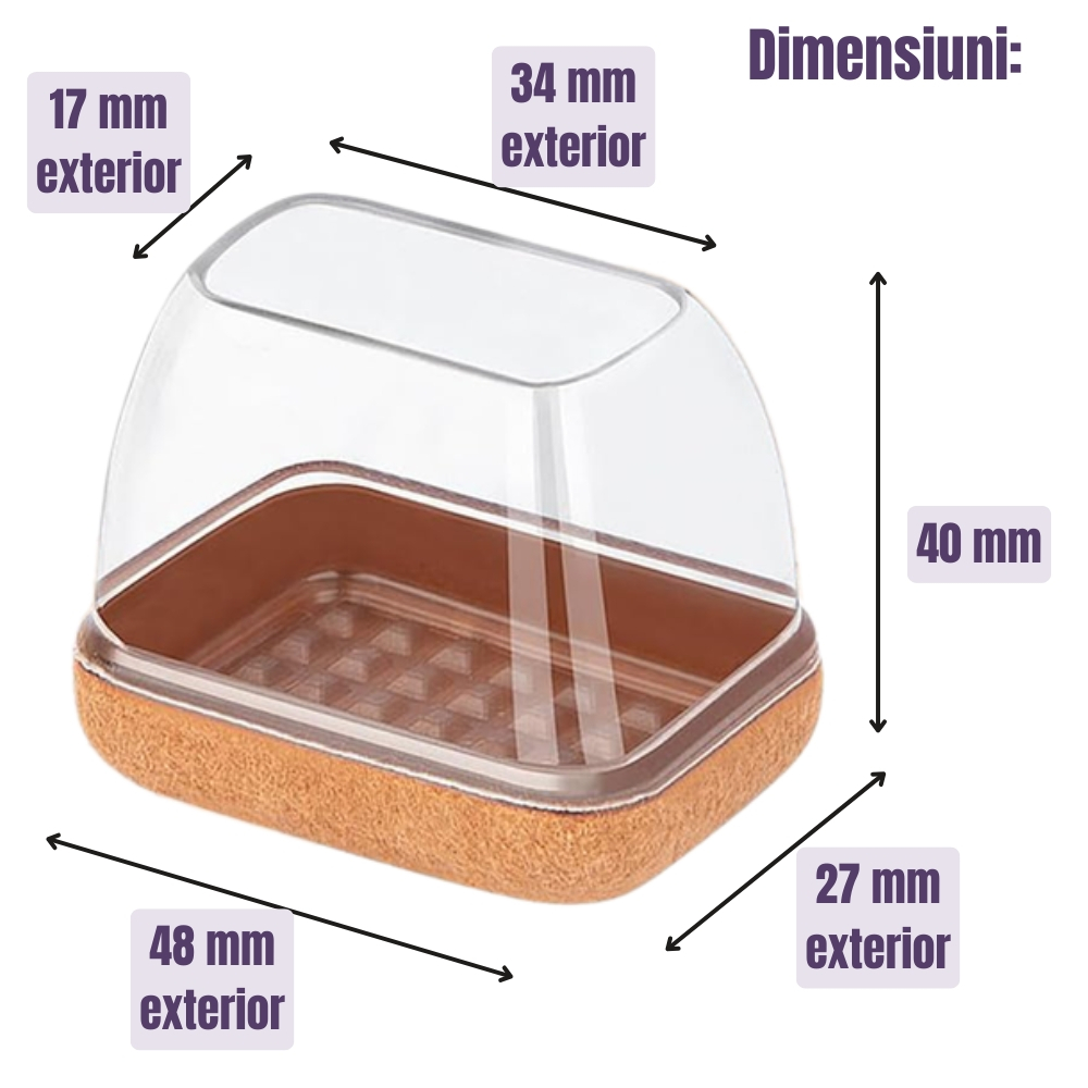 Set 8 Protectii picioare scaun, Dreptunghi 35-40 x 18-21 mm, Elastice, cu Pasla, capace transparente anti-zgariere pentru parchet [3]