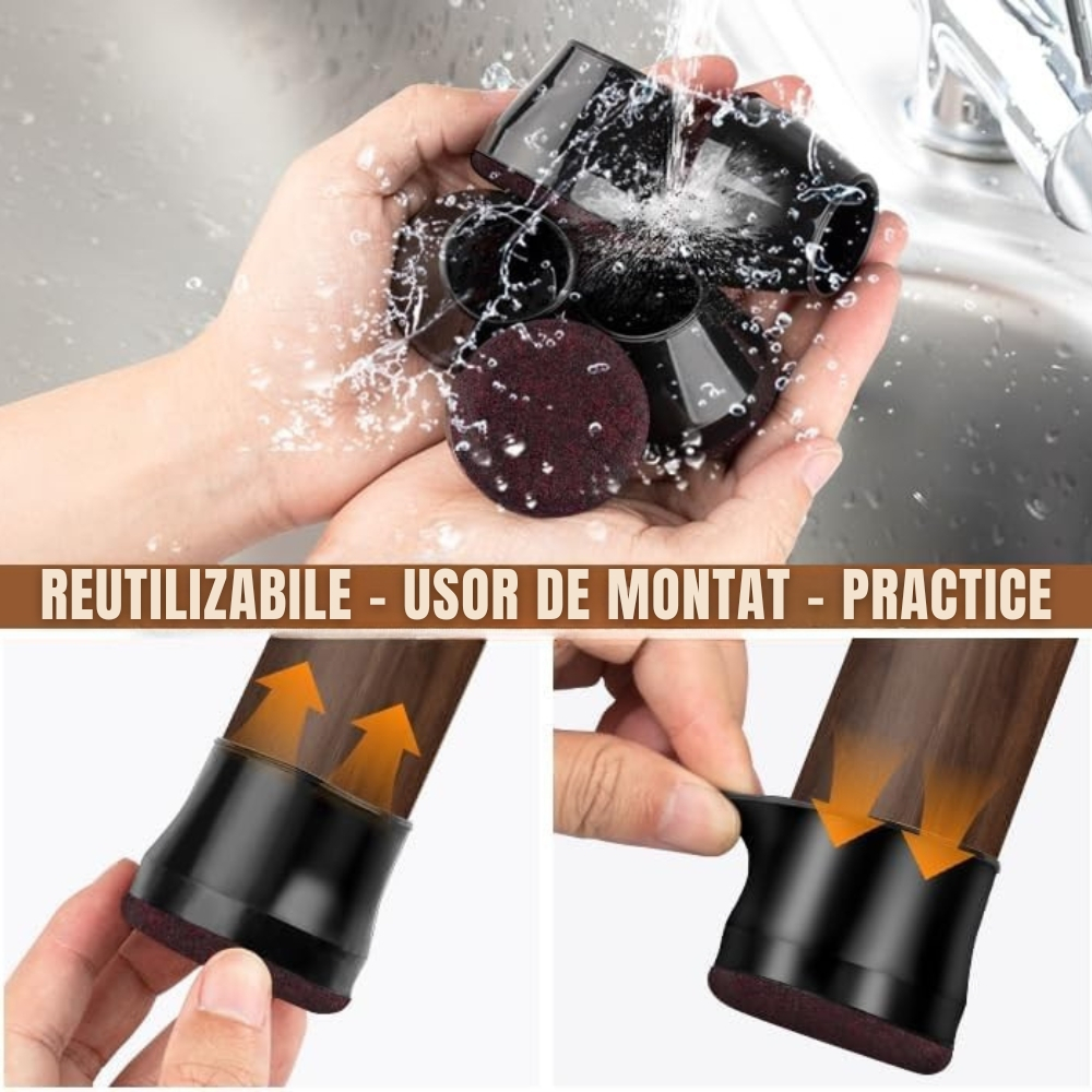 Protectii picioare scaun Ø26-30 mm silicon negru cu pasla pentru parchet [4]