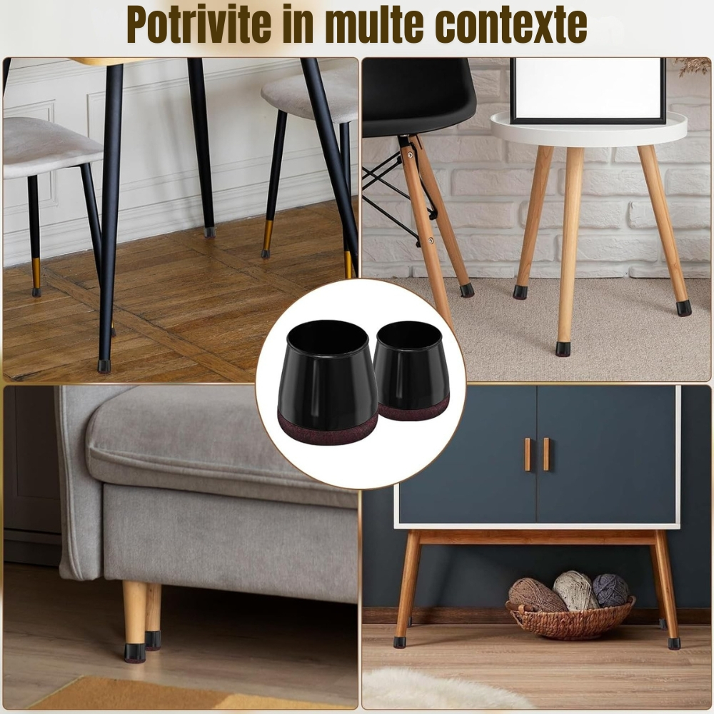 Protectii picioare scaun Ø33-37 mm silicon negru cu pasla pentru parchet [5]