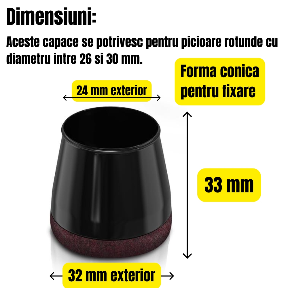 Protectii picioare scaun Ø26-30 mm silicon negru cu pasla pentru parchet [2]