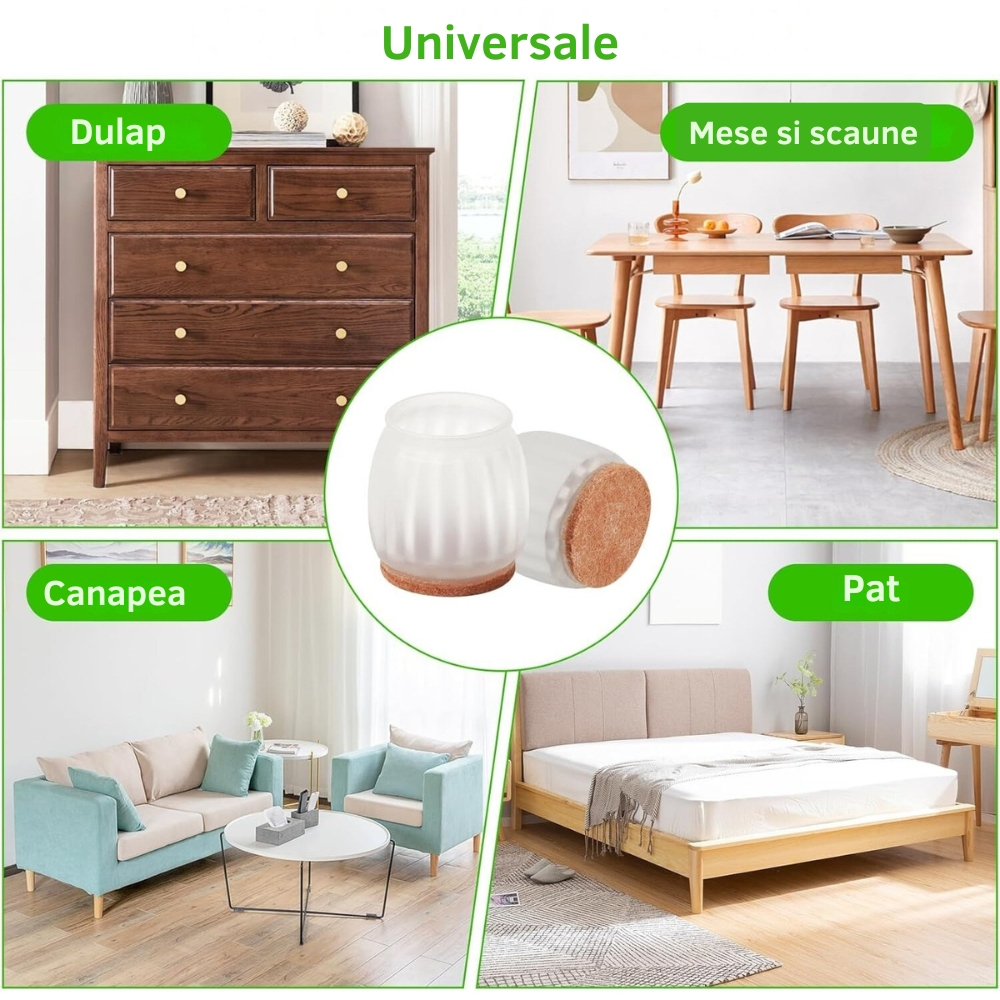 Set 8 protectii picioare scaun Ø35-38 mm silicon transparent cu pasla pentru parchet [8]