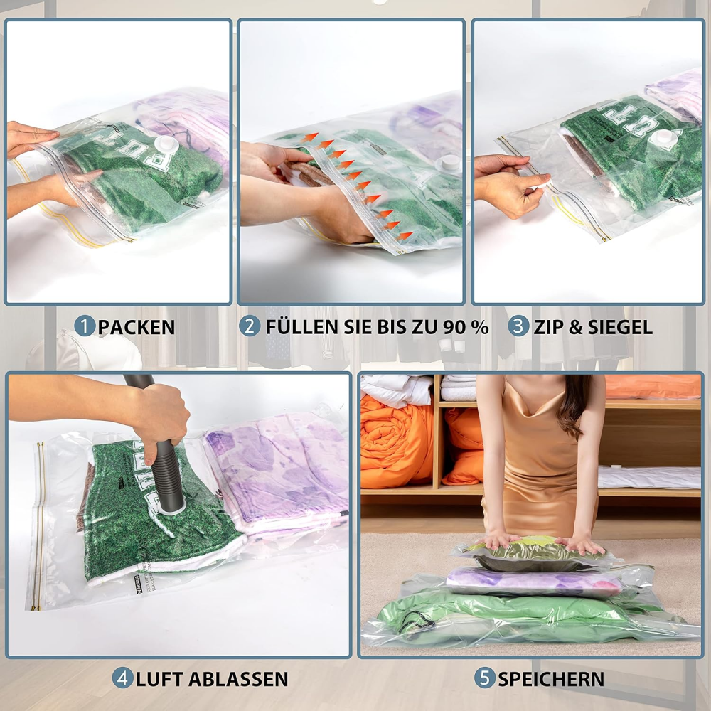Set 8 Saci de Vidat pentru Haine, 4 Jumbo (80 x 100 cm), 4 Mari (60 x 80 cm), Armiz [7]