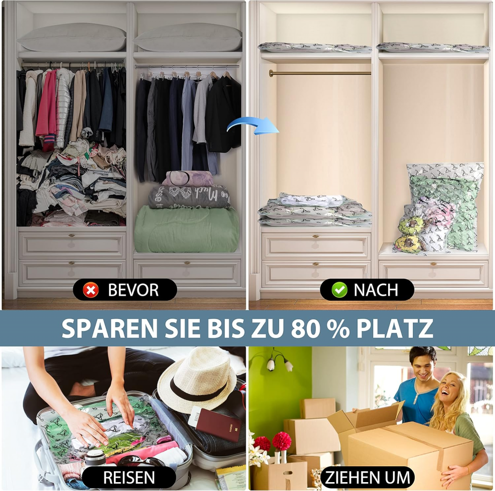 Set 8 Saci de Vidat pentru Haine, 4 Jumbo (80 x 100 cm), 4 Mari (60 x 80 cm), Armiz [4]