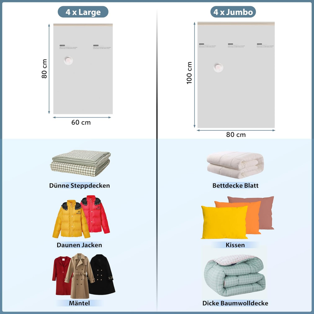 Set 8 Saci de Vidat pentru Haine, 4 Jumbo (80 x 100 cm), 4 Mari (60 x 80 cm), Armiz [2]