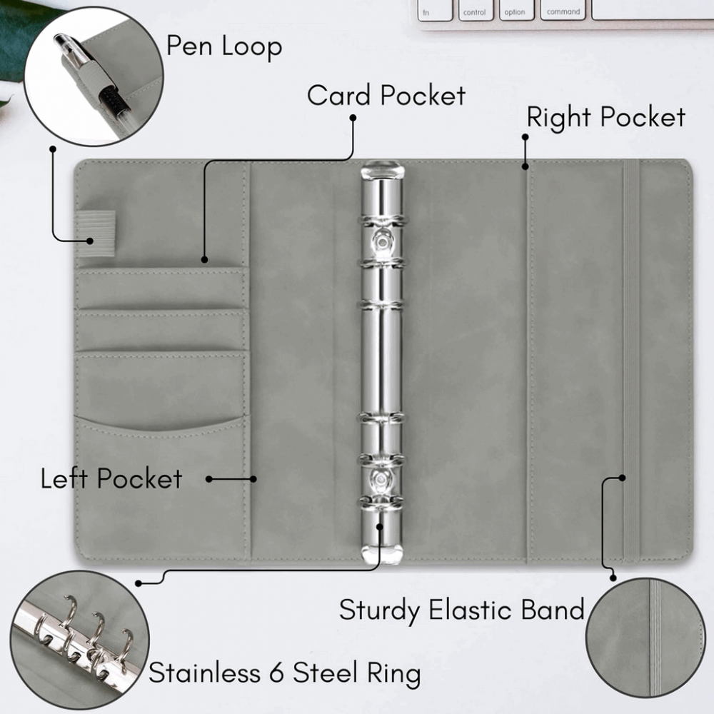 Set agenda planificator buget, A6, Cu Plicuri pentru numerar/Budget card/Writing paper, Gri [3]