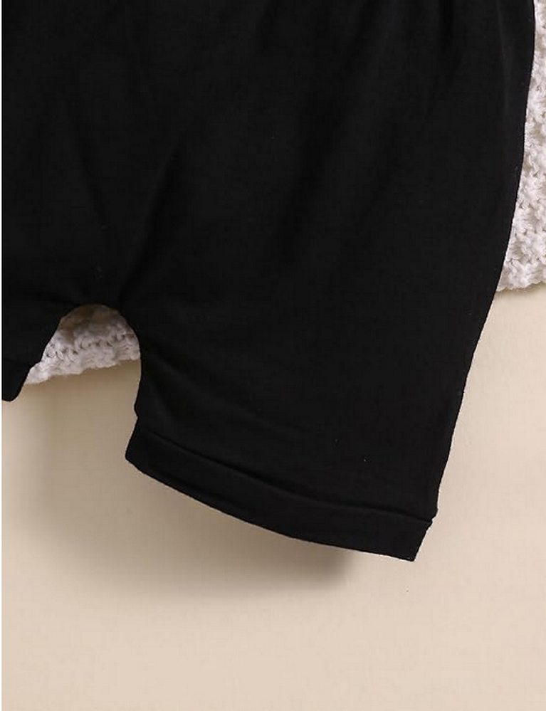Set aniversar 1 an, body alb maneca scurta cu papion, pantaloni scurti negri si bretele, Wild One [7]