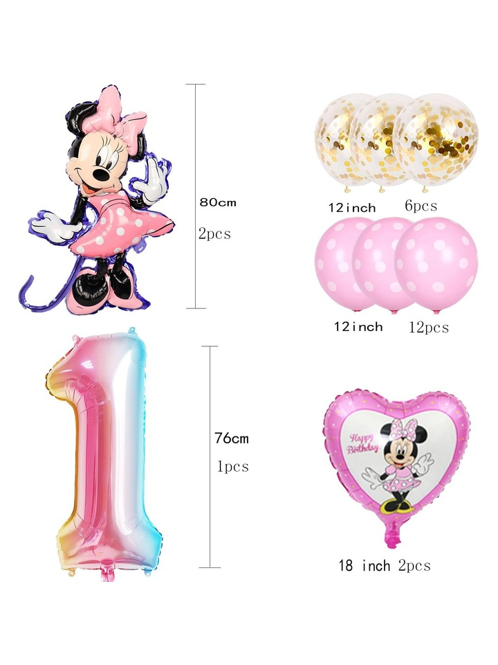 Set baloane aniversare, petrecere copii Minnie Mouse, 23 piese, petrecere aniversare pentru 1 an [2]