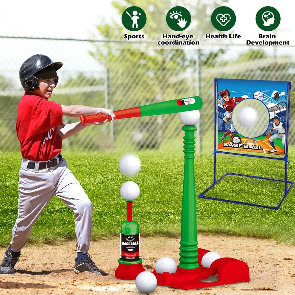 Set baseball pentru copii cu Inaltime Ajustabila, Țintă Fixă, VATOS, 3-12 ani [3]