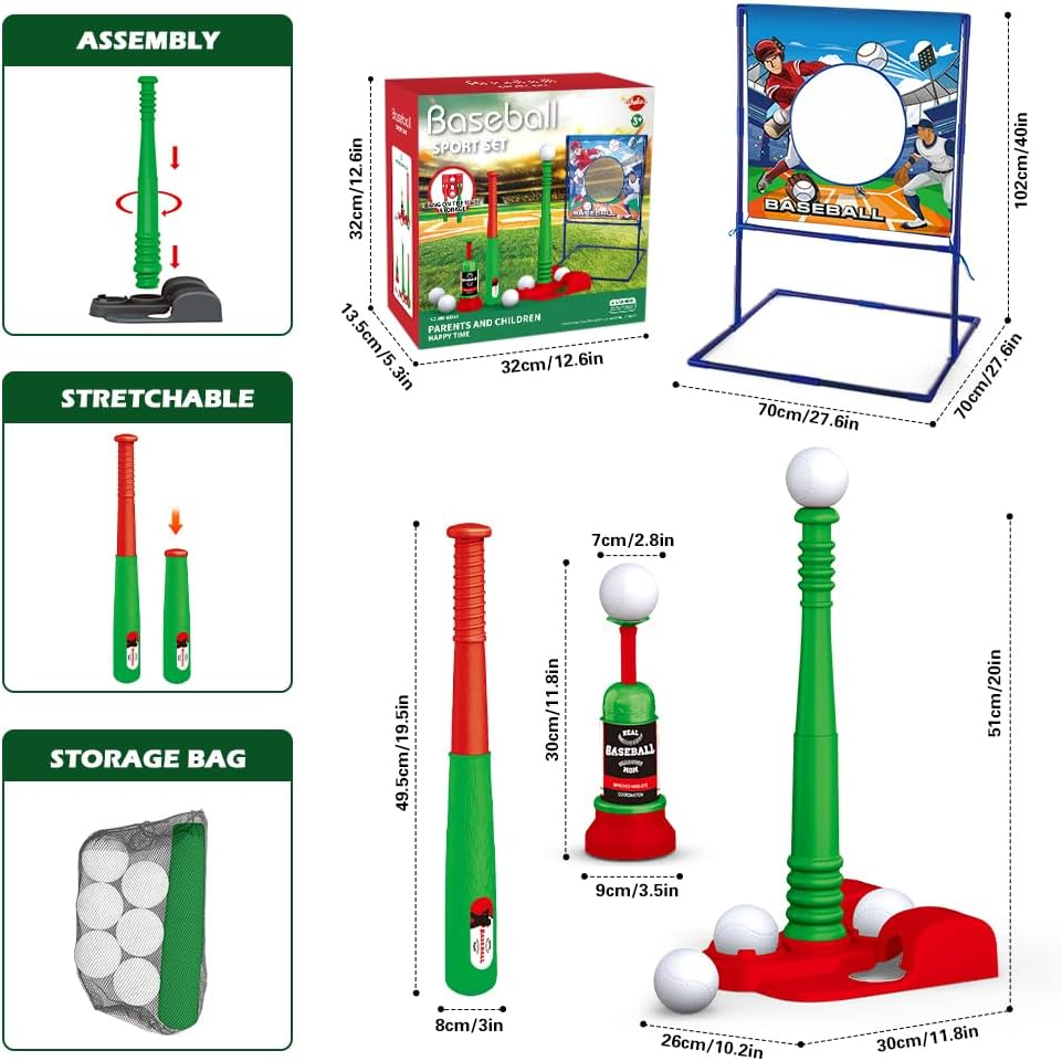 Set baseball pentru copii cu Inaltime Ajustabila, Țintă Fixă, VATOS, 3-12 ani [6]
