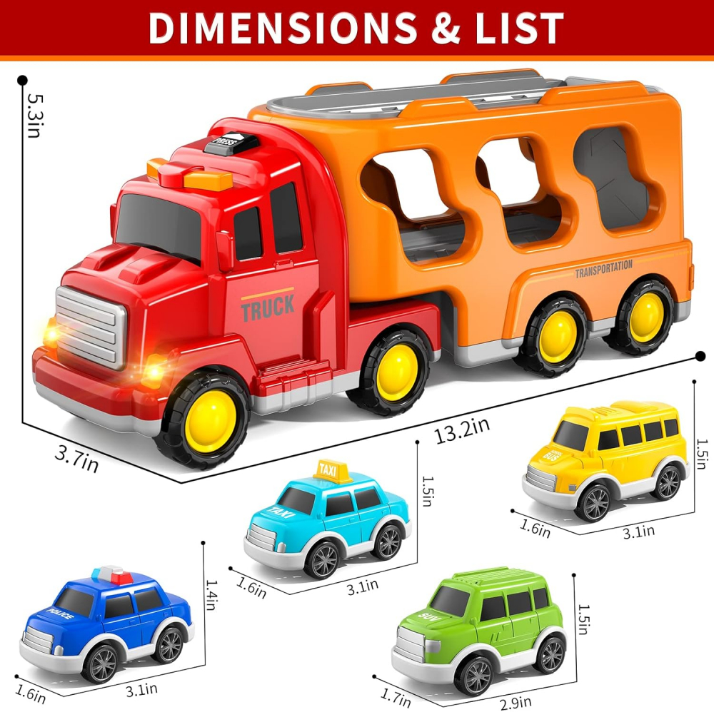 Set Camion Transport și Mașinuțe KukuFun, Jucării pentru Copii, 5 în 1, cu Sunete și Lumină, pentru Băieți și Fete, 3-6 Ani [7]