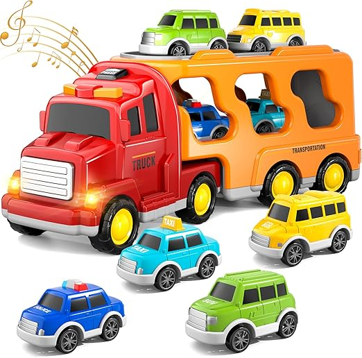 Set Camion Transport și Mașinuțe KukuFun, Jucării pentru Copii, 5 în 1, cu Sunete și Lumină, pentru Băieți și Fete, 3-6 Ani [6]