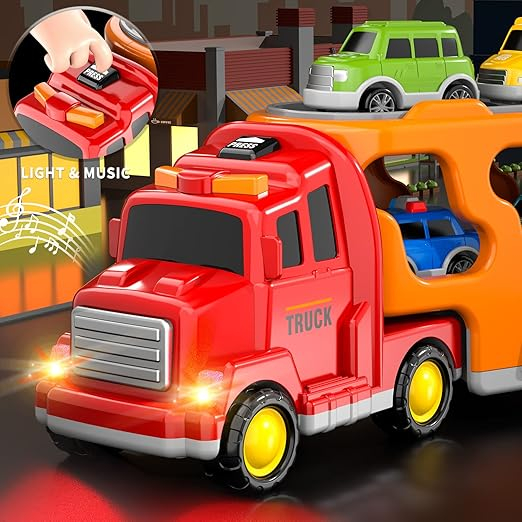 Set Camion Transport și Mașinuțe KukuFun, Jucării pentru Copii, 5 în 1, cu Sunete și Lumină, pentru Băieți și Fete, 3-6 Ani [5]