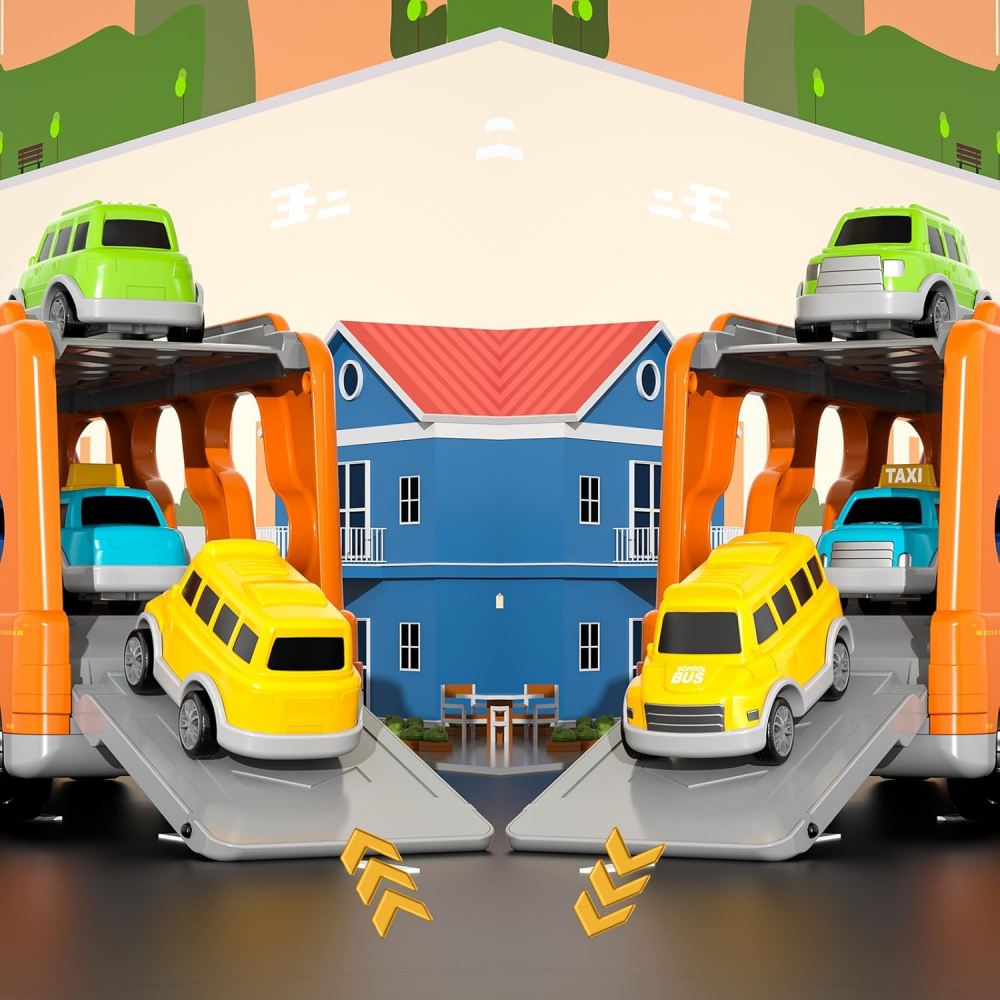 Set Camion Transport și Mașinuțe KukuFun, Jucării pentru Copii, 5 în 1, cu Sunete și Lumină, pentru Băieți și Fete, 3-6 Ani [4]