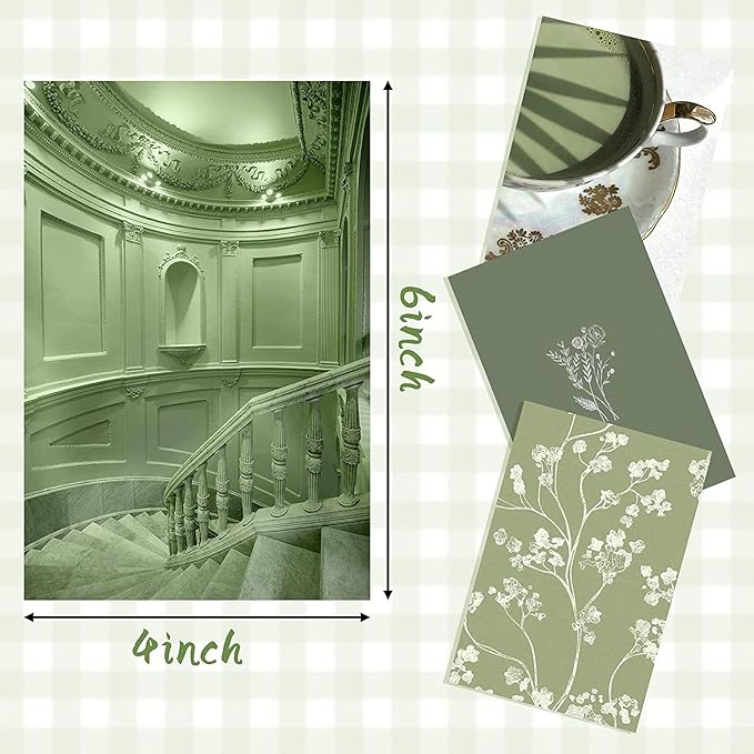 Set Colaj Decorativ 50 Piese, BeYumi Green Matcha, Poze Aesthetice 10x15 cm în Teme Naturale, Verde Avocado, Decor pentru Dormitor, Cameră, Birou [6]