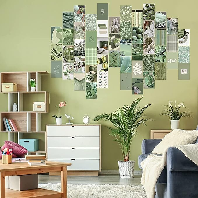 Set Colaj Decorativ 50 Piese, BeYumi Green Matcha, Poze Aesthetice 10x15 cm în Teme Naturale, Verde Avocado, Decor pentru Dormitor, Cameră, Birou [3]
