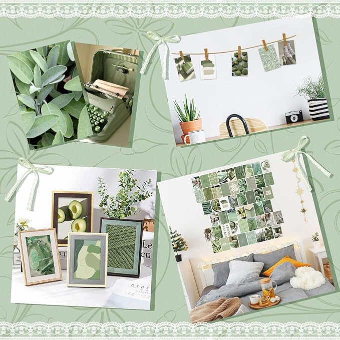 Set Colaj Decorativ 50 Piese, BeYumi Green Matcha, Poze Aesthetice 10x15 cm în Teme Naturale, Verde Avocado, Decor pentru Dormitor, Cameră, Birou [4]