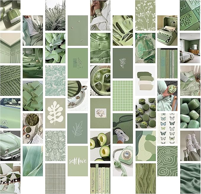 Set Colaj Decorativ 50 Piese, BeYumi Green Matcha, Poze Aesthetice 10x15 cm în Teme Naturale, Verde Avocado, Decor pentru Dormitor, Cameră, Birou [2]