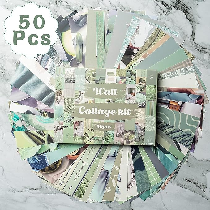 Set Colaj Decorativ 50 Piese, BeYumi Green Matcha, Poze Aesthetice 10x15 cm în Teme Naturale, Verde Avocado, Decor pentru Dormitor, Cameră, Birou [5]