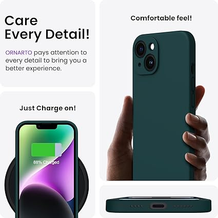 Set compus din Husă ORNARTO pentru iPhone 14 Plus 6.7 inch (2022), Silicon Lichid, Verde Olive si 2 Folii de Protecție pentru Ecran [5]