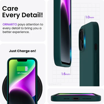 Set compus din Husă ORNARTO pentru iPhone 14 Plus 6.7 inch (2022), Silicon Lichid, Verde Olive si 2 Folii de Protecție pentru Ecran [4]