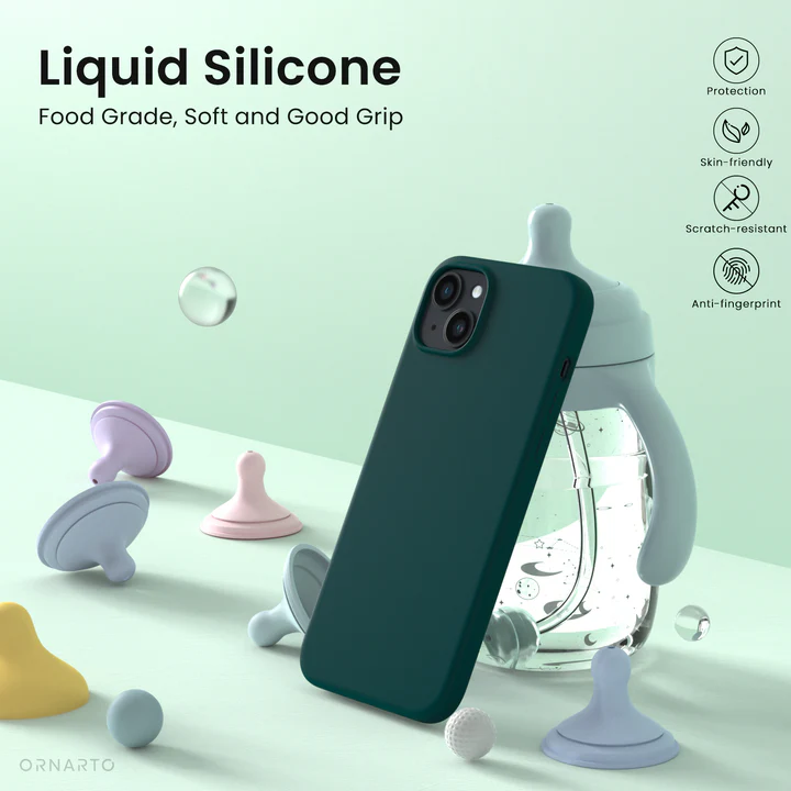 Set compus din Husă ORNARTO pentru iPhone 14 Plus 6.7 inch (2022), Silicon Lichid, Verde Olive si 2 Folii de Protecție pentru Ecran [3]
