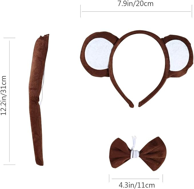 Set costum maimuta cu bentita urechi maro coada si papion accesorii cosplay [2]