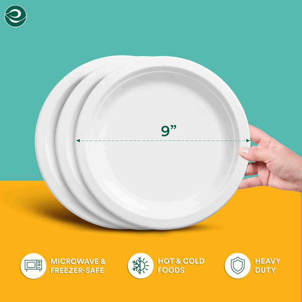 Set de 100 farfurii de unica folosinta EcoSoul, biodegradabile, fibra din trestie de zahar,  23 cm [3]