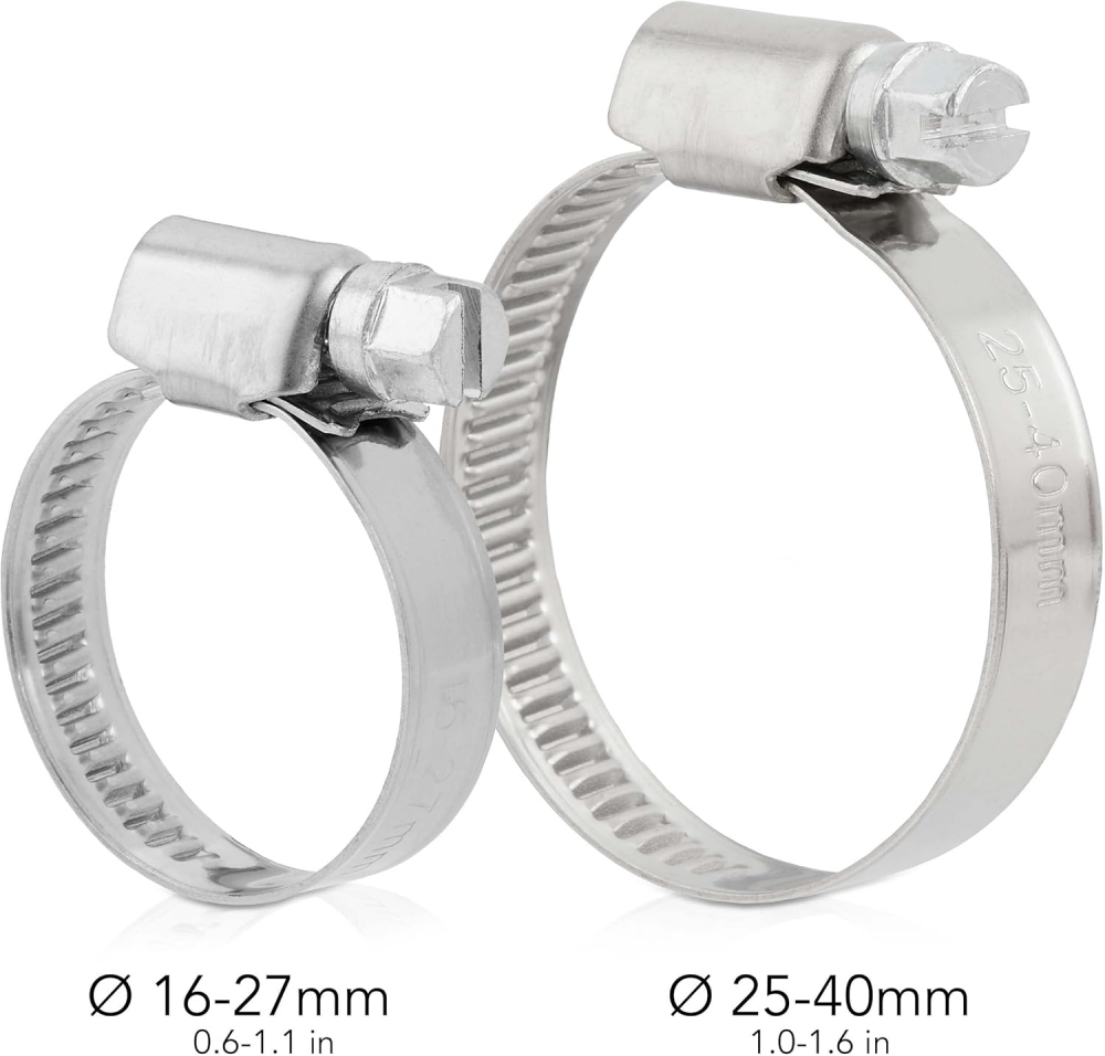 Set de 12 Cleme pentru Țevi din Oțel Inoxidabil LIVAIA, Reglabile între 16-27 mm și 25-40 mm, Cleme de Fixare pentru Furtunuri și Țevi, Rezistente la Coroziune [6]