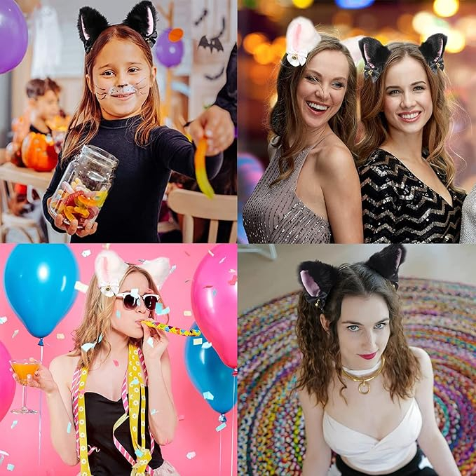Set de 2 Benzi de Păr cu Urechi de Pisică și Vulpe, cu Clopoței și Fundițe, Accesorii Cosplay pentru Copii și Adulți, Petreceri și Halloween, D5L7 [5]