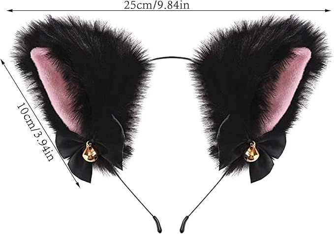 Set de 2 Benzi de Păr cu Urechi de Pisică și Vulpe, cu Clopoței și Fundițe, Accesorii Cosplay pentru Copii și Adulți, Petreceri și Halloween, D5L7 [2]