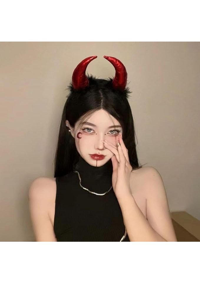 Set de 2 coarne de diavol pentru Halloween, DPKOW, rosu/negru [4]