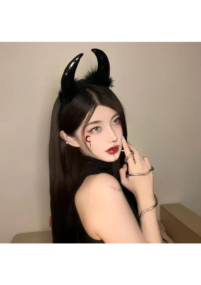 Set de 2 coarne de diavol pentru Halloween, DPKOW, rosu/negru [3]