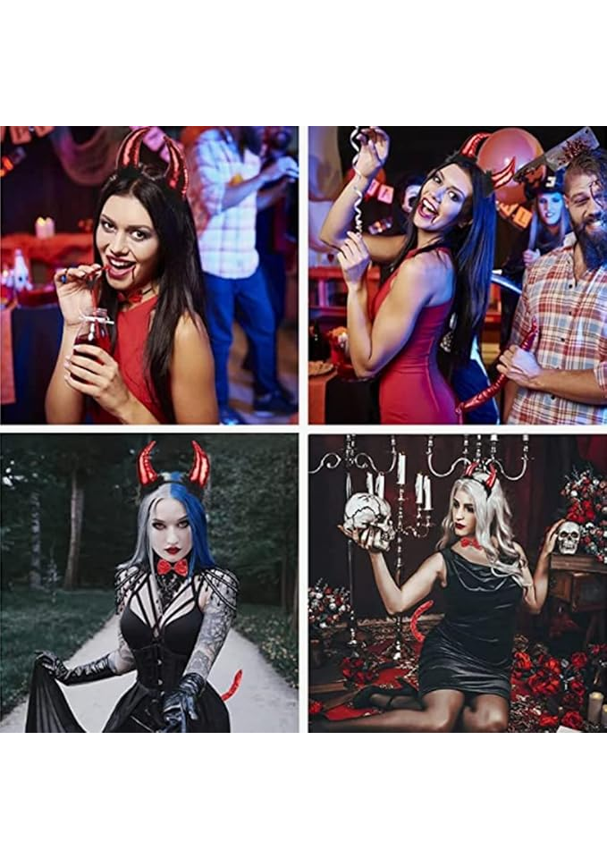 Set de 2 coarne de diavol pentru Halloween, DPKOW, rosu/negru [6]
