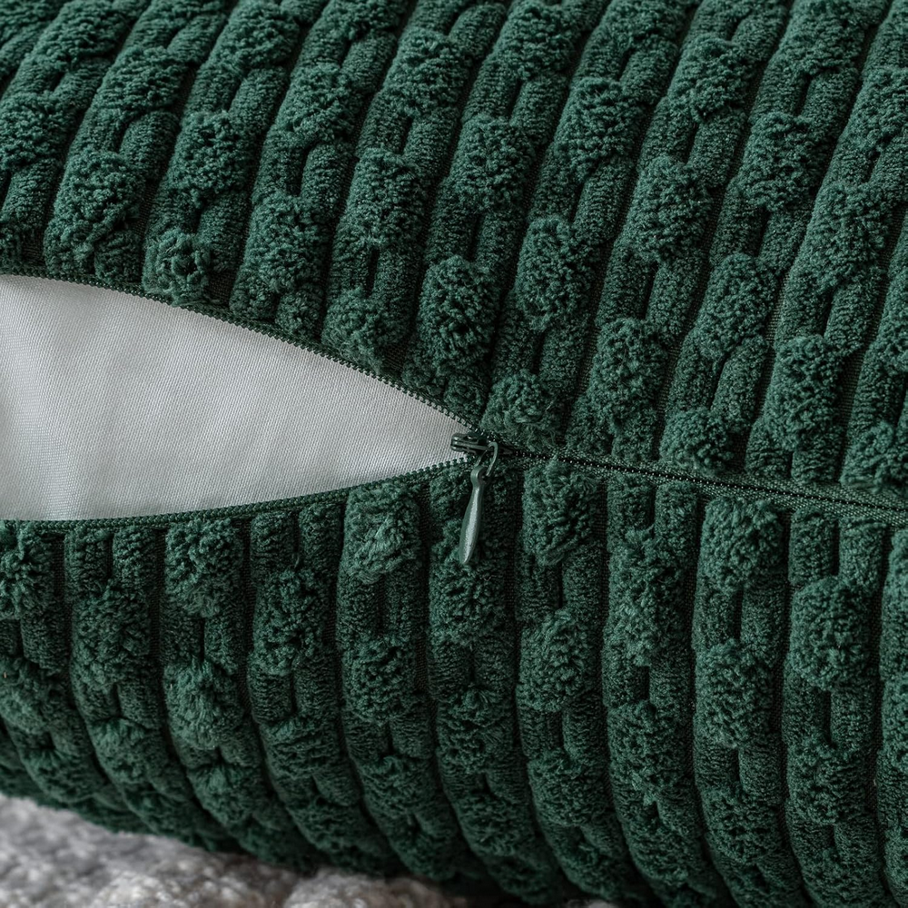 Set de 2 fețe de pernă decorative, din catifea corduroy moale și cu stil rustic boem cu dungi, MIULEE, 30 x 50 cm, verde militar [4]