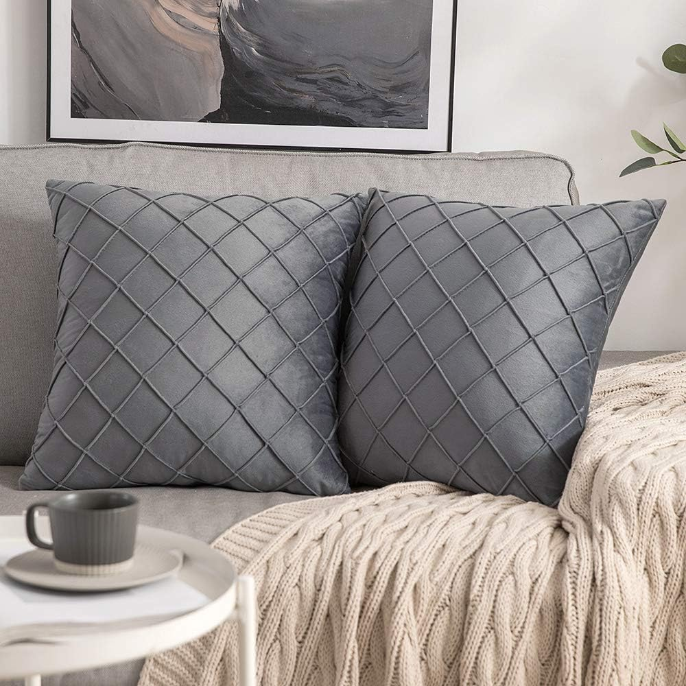 Set de 2 fețe de pernă decorative din catifea pentru casă, cu model pătrat, MIULEE, 45x45 cm, gri argintiu [1]