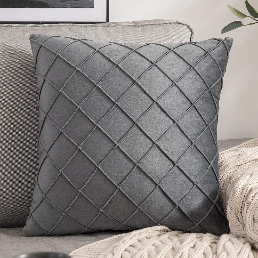 Set de 2 fețe de pernă decorative din catifea pentru casă, cu model pătrat, MIULEE, 45x45 cm, gri argintiu [2]
