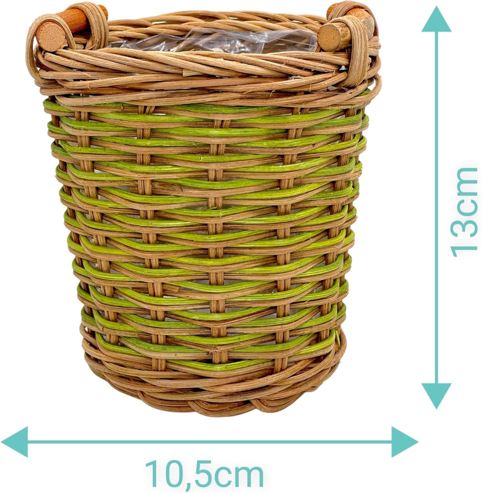 Set de 2 Ghivece MIJOMA din Ratan cu Inserție din Plastic și Mânere, 16.5 x 14 cm și 13 x 10.5 cm, Maro/Bej [2]
