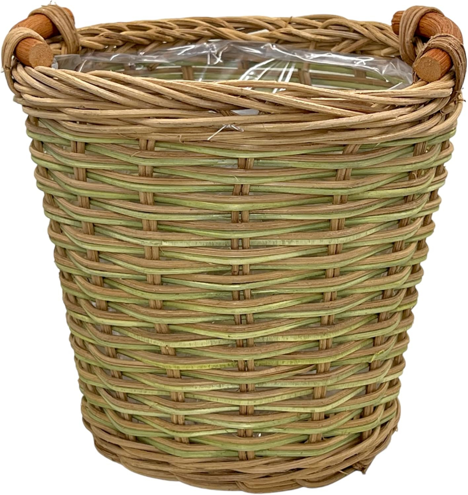 Set de 2 Ghivece MIJOMA din Ratan cu Inserție din Plastic și Mânere, 16.5 x 14 cm și 13 x 10.5 cm, Maro/Bej [4]
