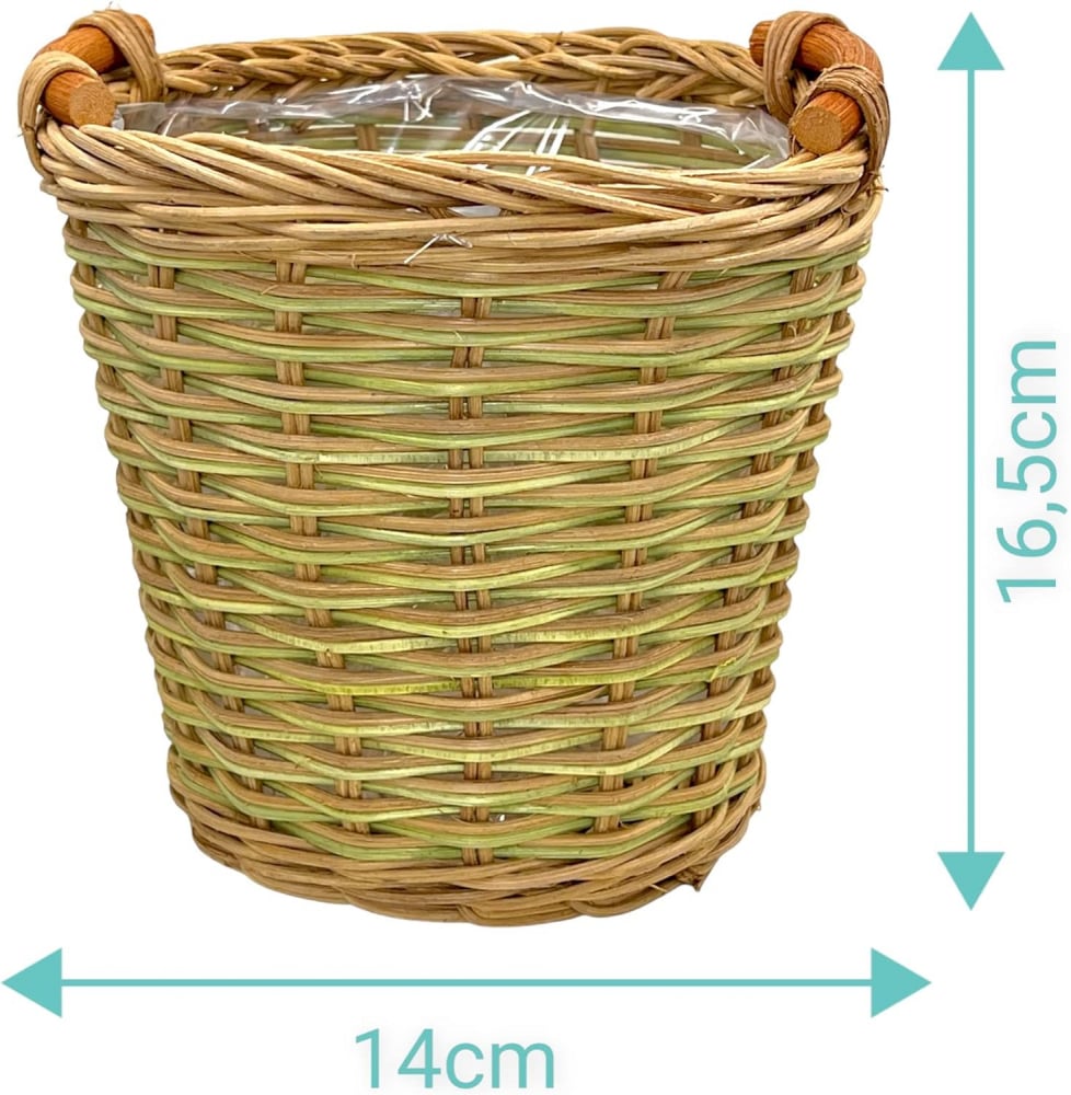 Set de 2 Ghivece MIJOMA din Ratan cu Inserție din Plastic și Mânere, 16.5 x 14 cm și 13 x 10.5 cm, Maro/Bej [8]