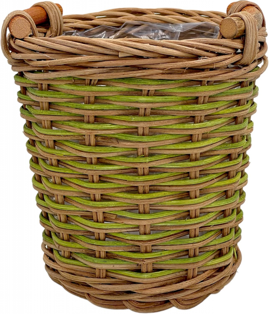 Set de 2 Ghivece MIJOMA din Ratan cu Inserție din Plastic și Mânere, 16.5 x 14 cm și 13 x 10.5 cm, Maro/Bej [3]