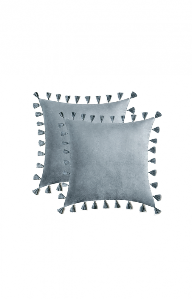 Set de 2 huse de perna din catifea cu ciucuri, MIULEE, decorative si moi, pentru living, canapea, dormitor, cu fermoar invizibil, 45 x 45 cm, gri, E3IN [1]