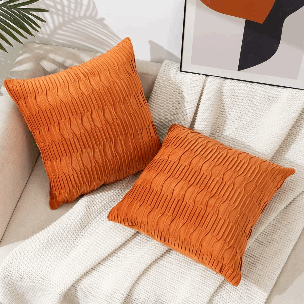 Set de 2 huse de perna din catifea, MIULEE, decorative si moi, pentru living, canapea, dormitor, cu fermoar invizibil, 45 x 45 cm, orange, M7FN [3]