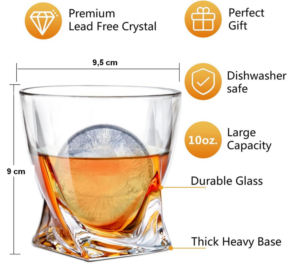 Set de 2 pahare pentru whisky, 2 forme penstru gheata si 2 suporturi, Lighten Life, sticla/plastic, transparent/albastru, 286 ml [3]