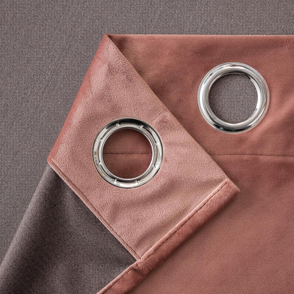 Set de 2 Perdele Opace, cu Inele, pentru Dormitor, Living, Emema, 140x260, roz batran [7]